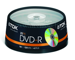 DVD-R 4.7GB/16x, CakeBox 25gab./iepak.